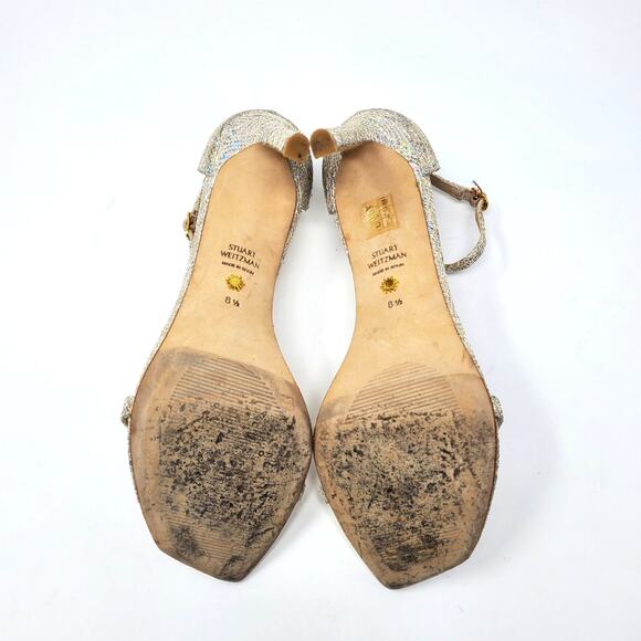 Stuart Weitzman Nudistcurve 100 Ankle Strap Sandals Gold Rhinestone Size US 8.5 - Picture 8 of 9